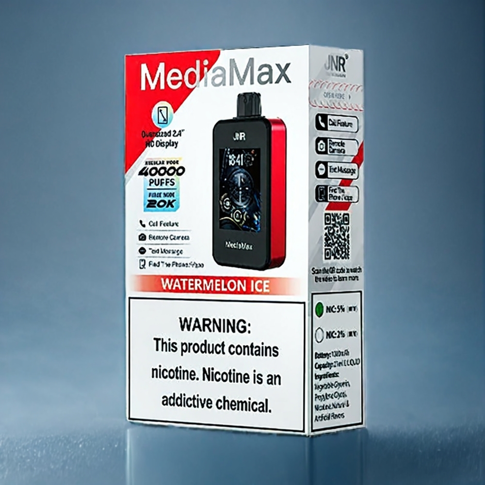 Vattenmelon Is JNR MediaMax 40000 Puffar 1000mAh 21mL 5% Dual Mesh Coil Type-C 2.4\'\' HD Display Sverige Grossist
