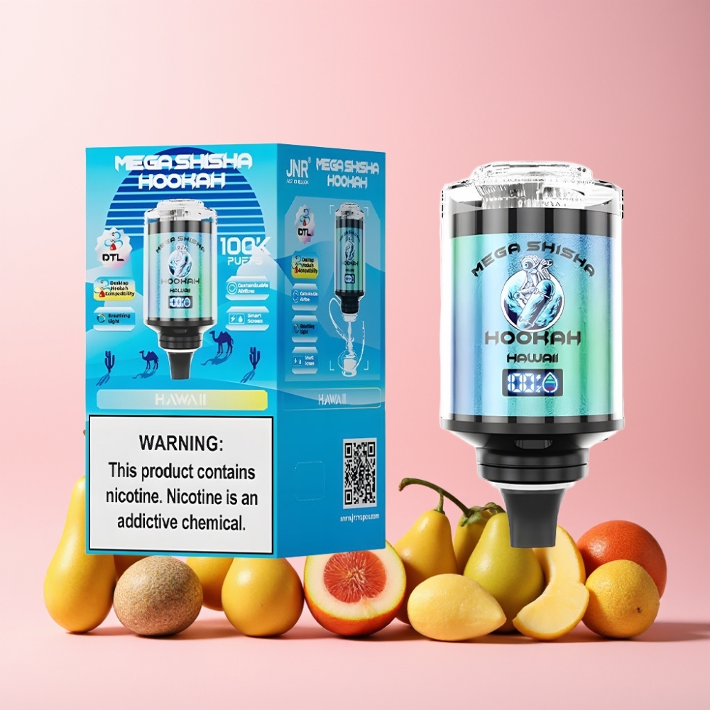 JNR Mega Shisha Hookah 100K 60ml 2200mAh Typ-C Laddning Sverige Grossist Hawaii