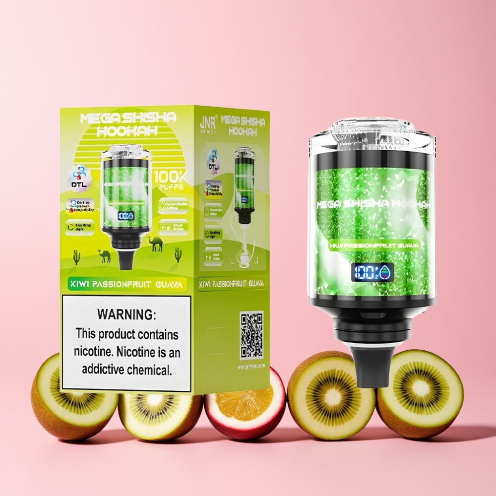 JNR Mega Shisha Hookah 100K Skrivbordskompatibel 70.2mm 270mm 143.2mm 2200mAh Typ-C Sverige Grossist Kiwi Passionfrukt Guava