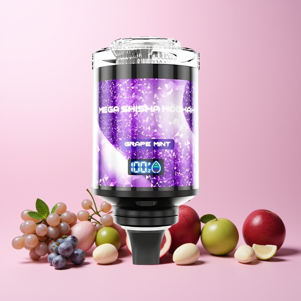 JNR Mega Shisha Hookah 100K Skrivbordskompatibel Interaktiv Smart Skärm Justerbar Luftflöde 2200mAh Vindruva Mynta Sverige Grossist