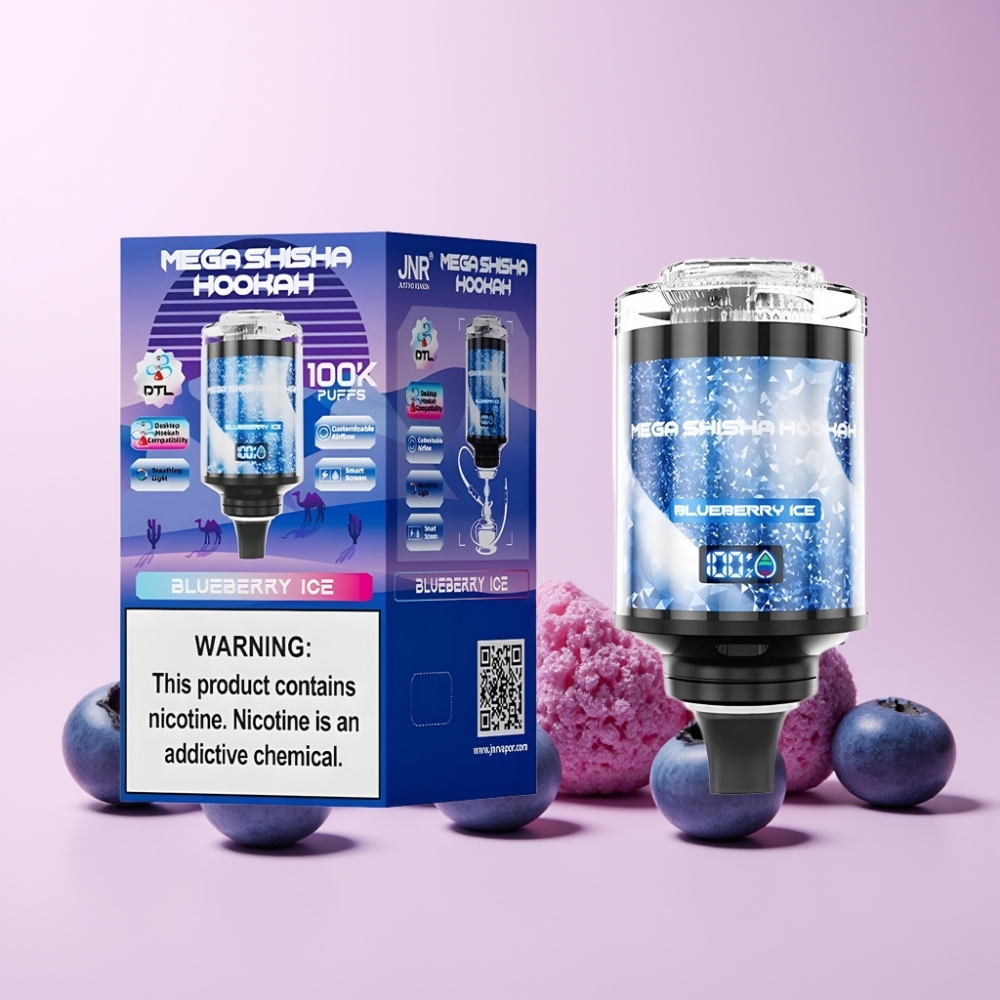 JNR Mega Shisha Hookah 100K Svensk Grossist 70.2mm Typ-C Laddning Andningsljus Blåbär Is