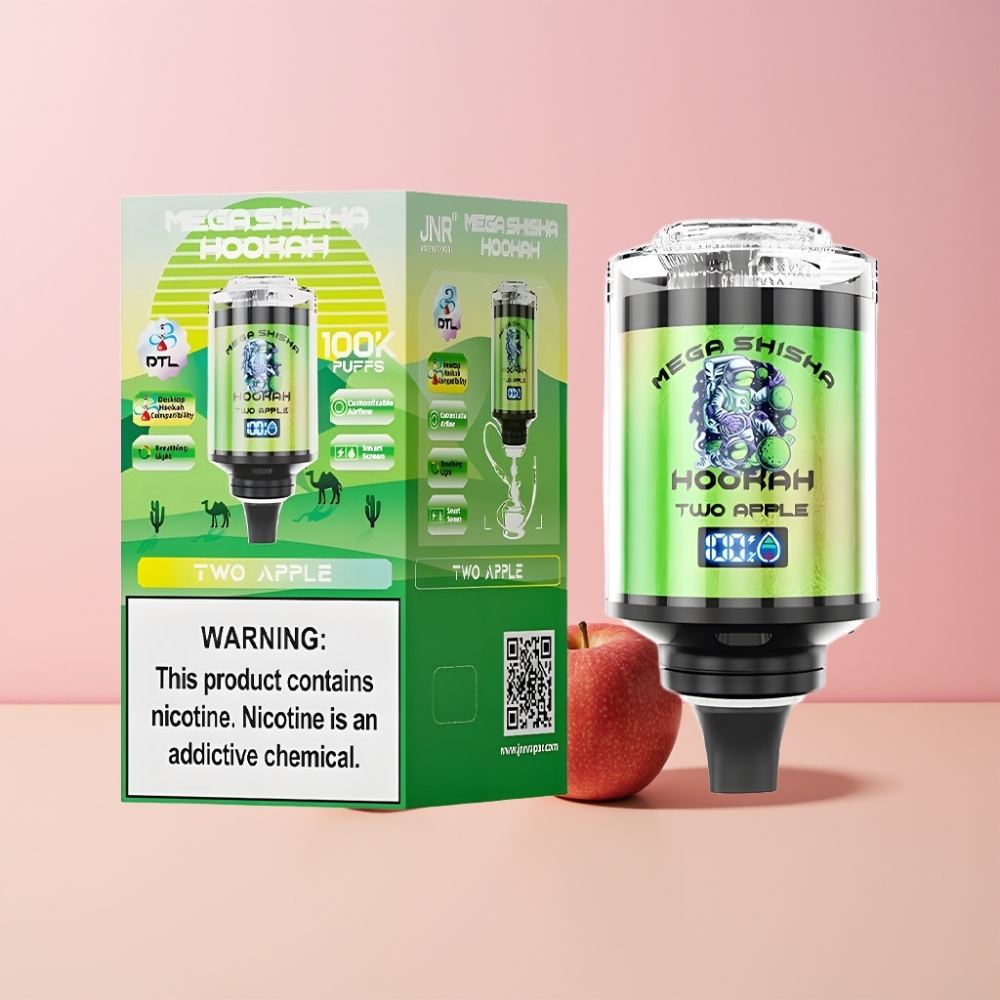 JNR Mega Shisha Hookah 100K Sverige Grossist 2 Munnar Skärm Luftflöde Äpple