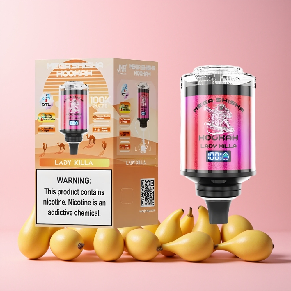 JNR Mega Shisha Hookah 100K Sverige Grossist Desktop Kompatibilitet 2200mAh Typ-C Laddning 60ml E-Vätska Justerbar Luftflöde Lady Killa