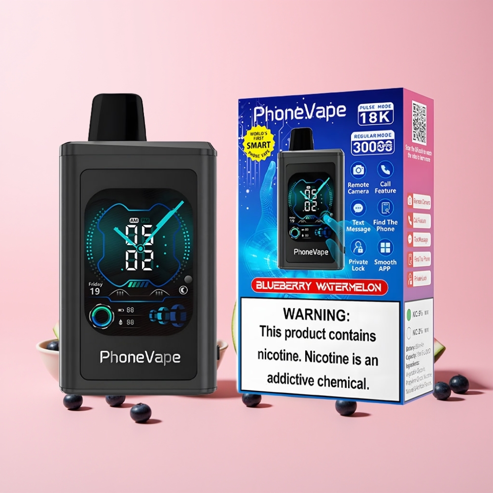 JNR PhoneVape 30000 puffar Laddningsbar Turbo App-kontrollerad Blåbär Vattenmelon Sverige Grossist