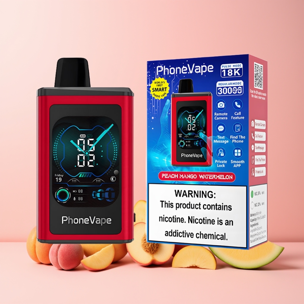 JNR PhoneVape 30000 puffar Laddningsbar Turbo App-kontrollerad Fullskärmsdisplay Sverige Grossist Persika Mango Vattenmelon