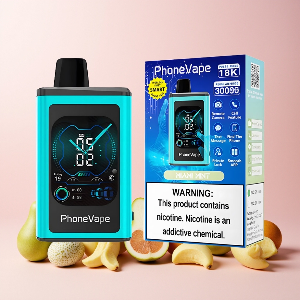 JNR PhoneVape 30000 puffar Laddningsbar Turbo Justerbar Luftflöde Appkontrollerad Fullskärmsdisplay Nikotinstyrka 2% 5% Sverige Grossist Miami Mynta