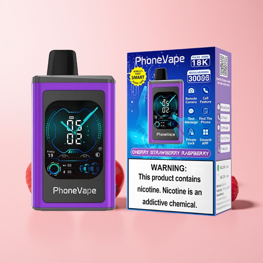 JNR PhoneVape 30000 puffar Laddningsbar Turbo Läge Justerbar Luftflöde Appkontrollerad Sverige Grossist Körsbär Jordgubb Hallon