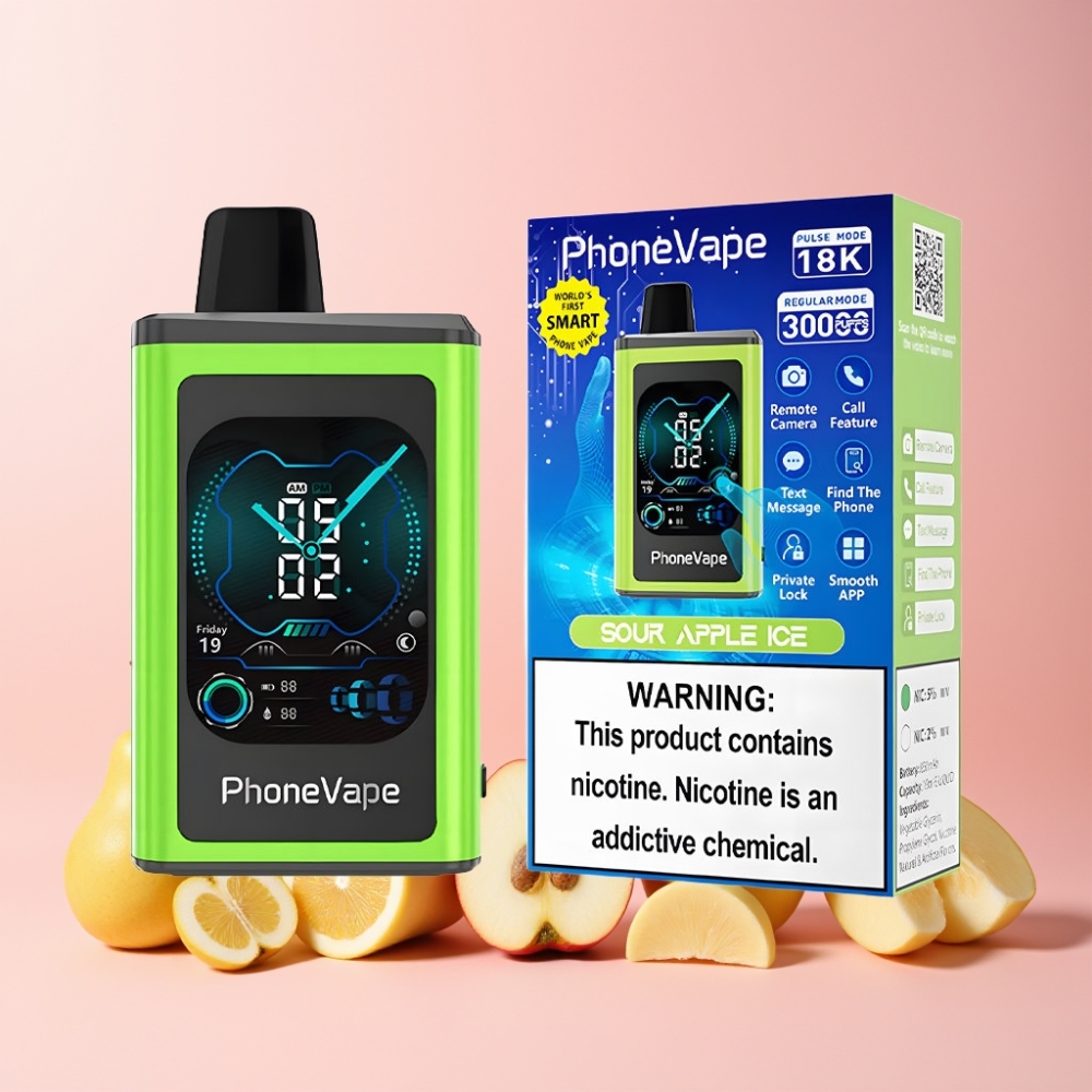 JNR PhoneVape 30000 puffar Laddningsbar Turbo Luftflöde Justerbar Appkontrollerad Sverige Grossist Surt Äpple Is