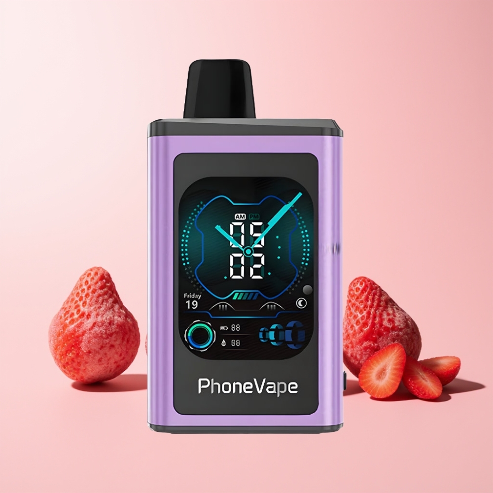JNR PhoneVape 30000 puffar Turbo Luftflöde Appkontrollerad Laddningsbar Fullskärmslåge Nikotin 2% 5% Sverige Grossist Jordgubb Is