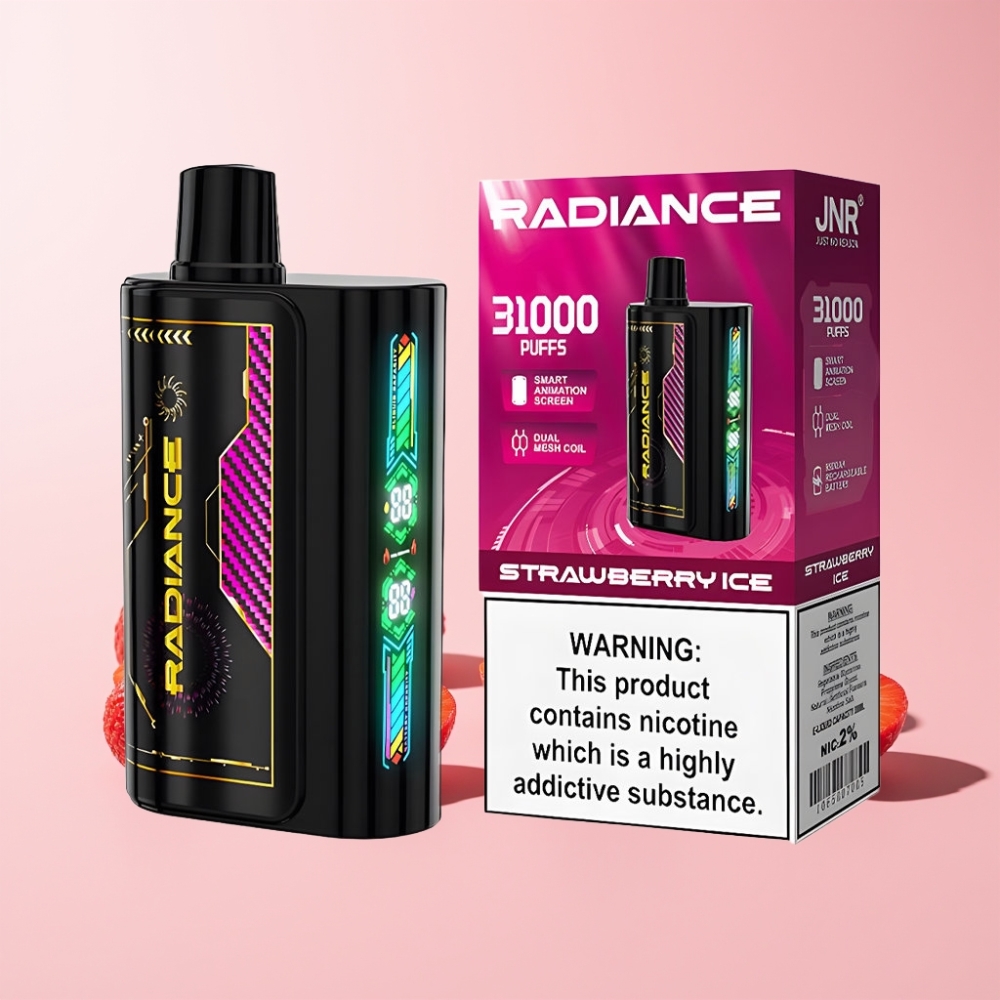 JNR Radiance 31000 Puffar Smart Animation Skärm Dual Mesh Coil 950 mAh Sverige Grossist Jordgubb Is