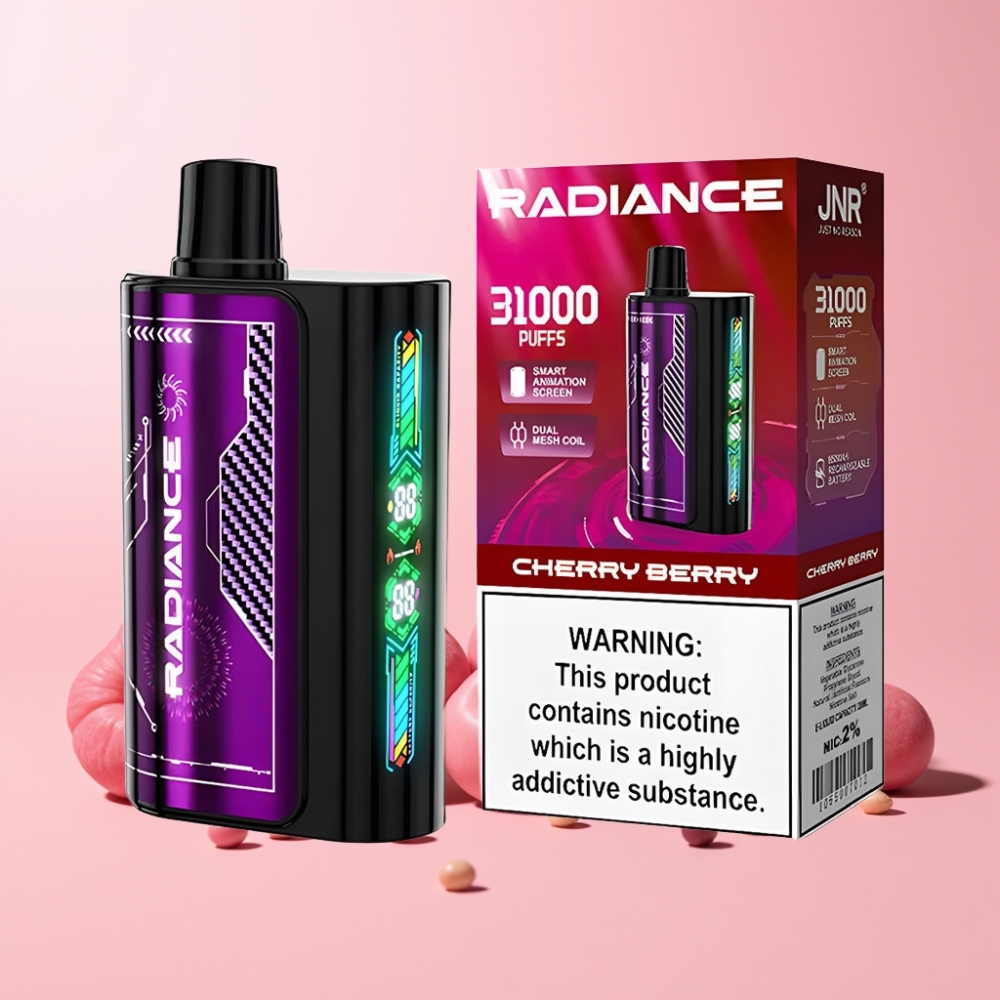 JNR Radiance 31000 Puffar Smart Animation Skärm Dual Mesh Coil 950 mAh Sverige Grossist Körsbär Bär
