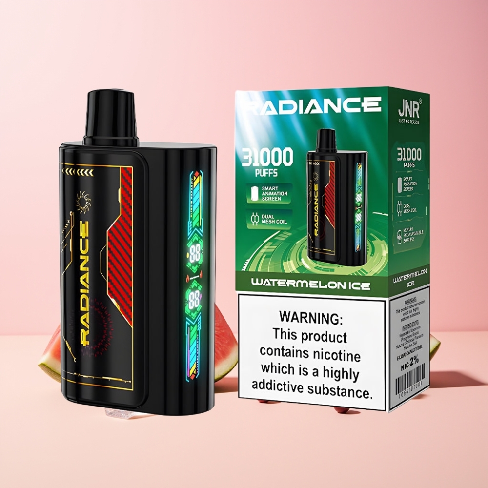 JNR Radiance 31000 Puffs Smart Animation Skärm Dual Mesh Coil 950 mAh Sverige Grossist Vattenmelon Is