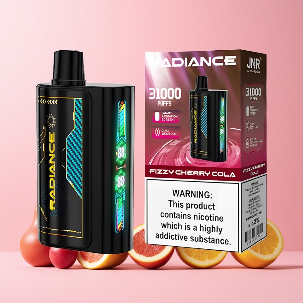 JNR Radiance 31000 Puffs Smart Animation Skärm Dual Mesh Coil Sverige Grossist Fizzy Körsbär Cola