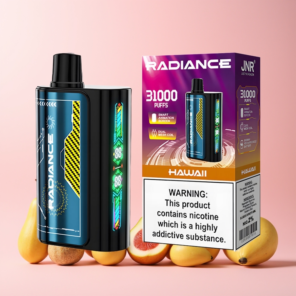 JNR Radiance 31000 Puffs Smart Skärm Dual Mesh Coil Type-C Laddning 2% Nikotin Sverige Grossist Hawaii