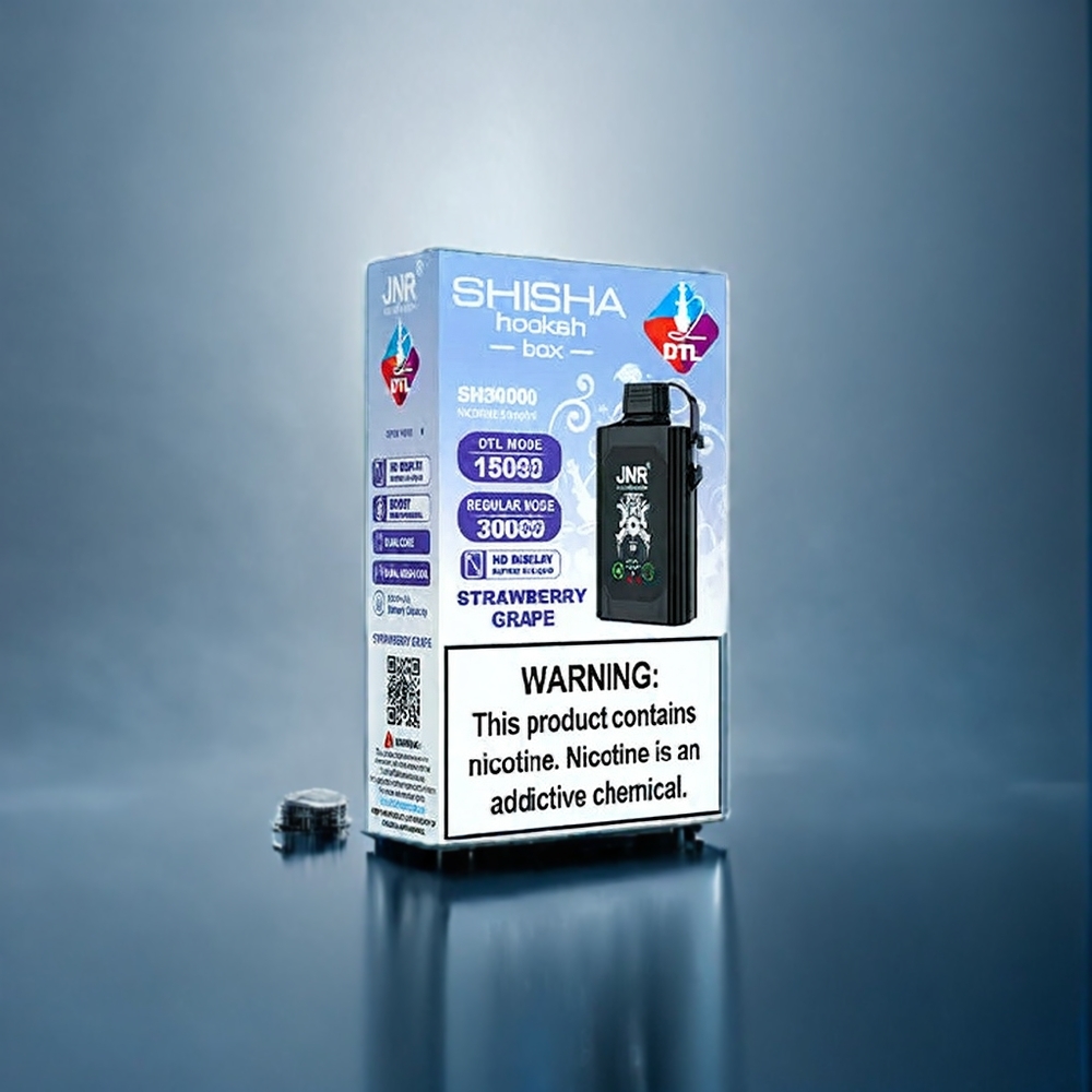 Jordgubb Druva JNR Shisha Box 20500 Puffar HD Display 1000mAh 25ml Dual Mesh Coil Type-C Sverige Grossist