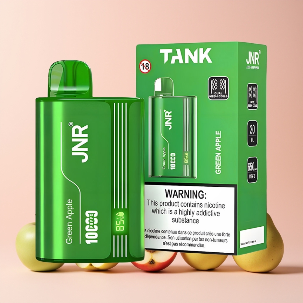 JNR Tank 10000 Puffs Justerbar Luftflöde Digital Display Dual Mesh Coil Sverige Grossist Grönt Äpple Persika Päron