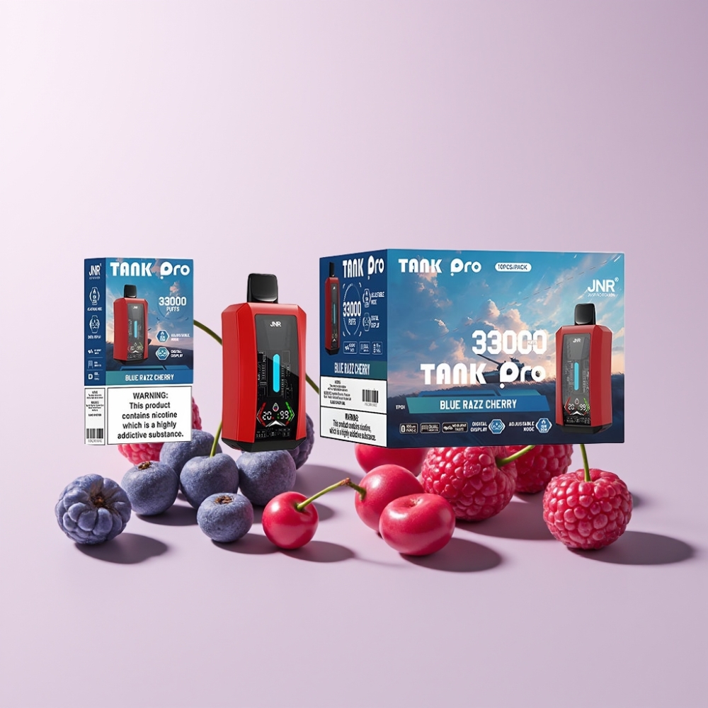 JNR Tank Pro 33000 Puffs Digital Display Dual Mesh Coil Sverige Grossist Blå Hallon Körsbär
