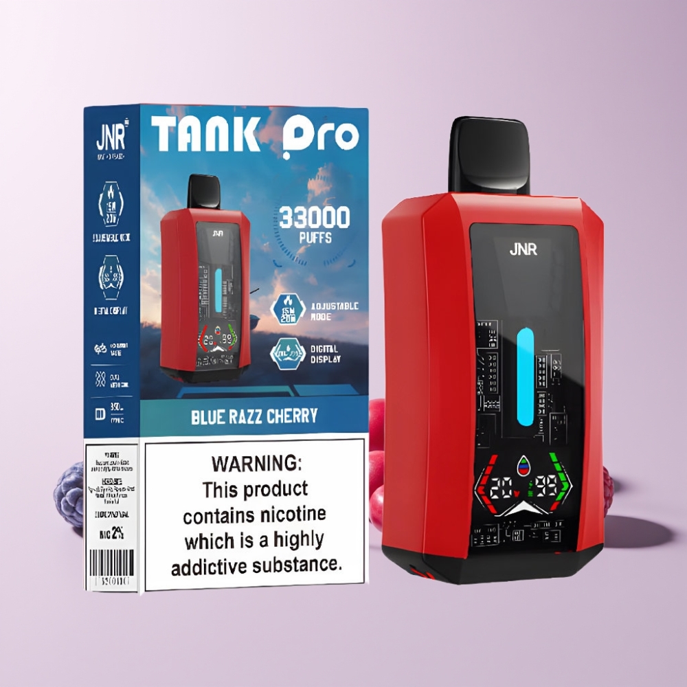 JNR Tank Pro 33000 Puffs Digital Display Dual Mesh Coil Sverige Grossist Blå Hallon Körsbär