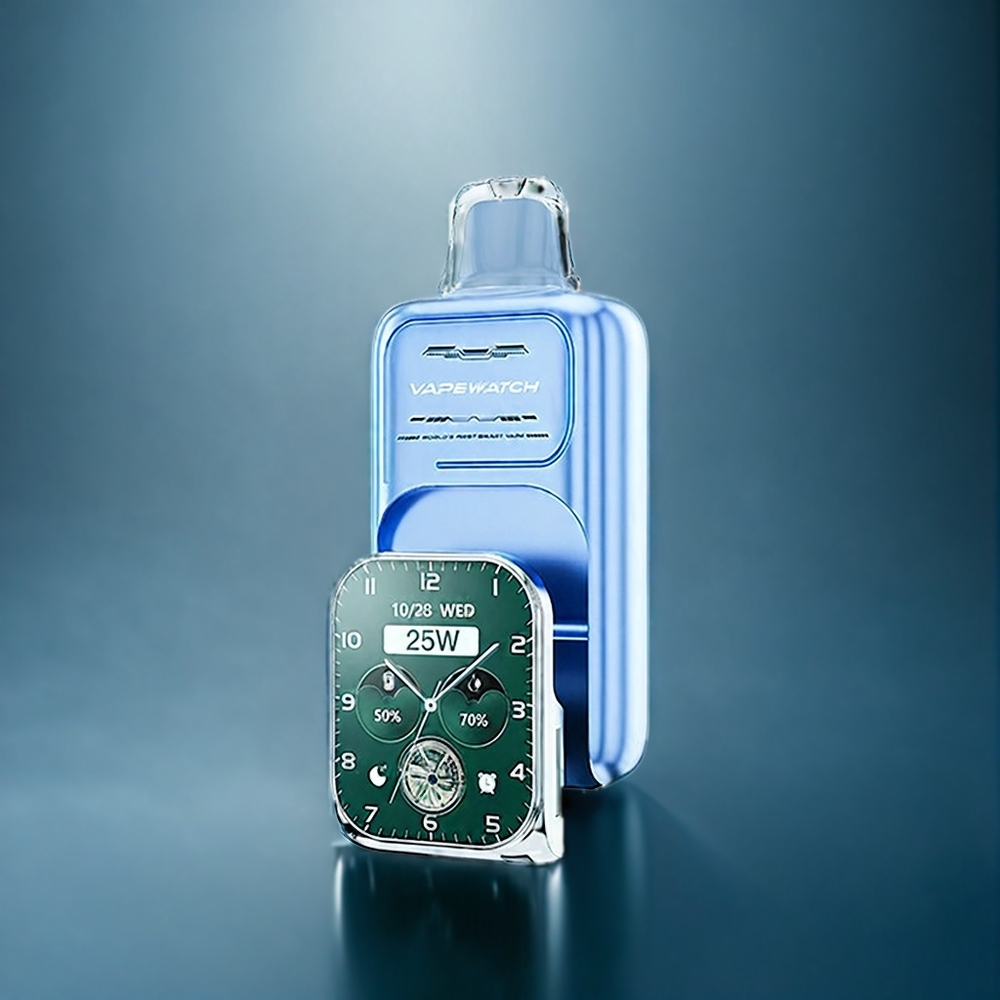 Blå Hallon Is JNR Vape Watch 30000 Puffar Sverige Grossist 1000mAh Type-C 19mL Dual Mesh Coil 5% Nikotin