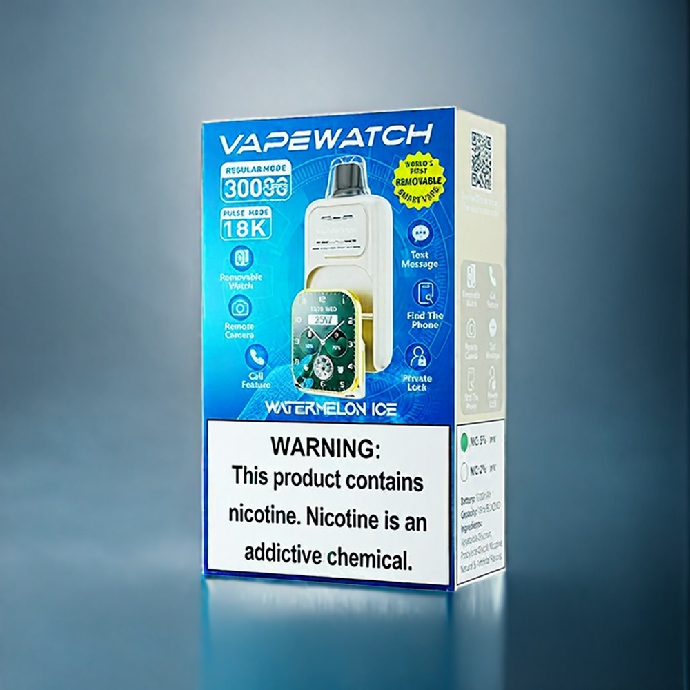 Vattenmelon Is JNR Vape Watch 30000 Puffar Sverige Grossist 18 000 Puffar Pulsläge 1000mAh 19mL 5% Dual Mesh Coil Type-C Snabbuppladdning