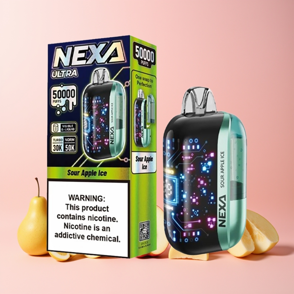 NEXA Ultra 50000 Puff 20ml 800mAh 5% Nikotin 0.9ohm Dual Mesh 3D Skärm Type-C Sverige Grossist Sur Äpple Is