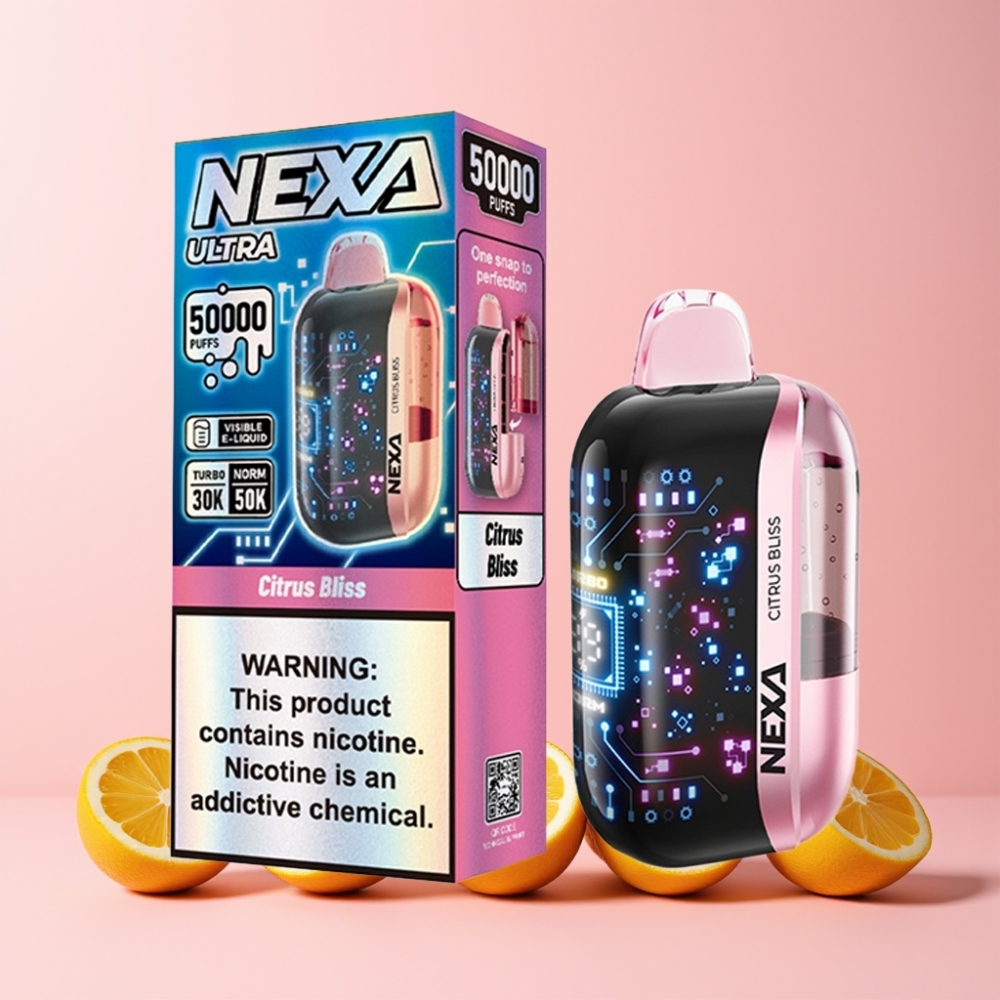 NEXA Ultra 50000 Puff 20ml 800mah 5% 0.9ohm Dual Mesh 3D Skärm Type-C Sverige Grossist Citrus Glädje