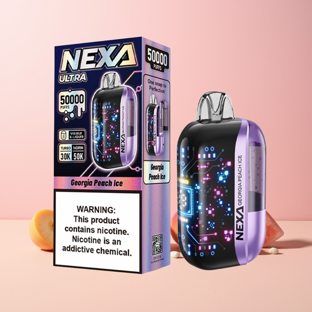 NEXA Ultra 50000 Puff 20ml 800mah 5% 0.9ohm Dual Mesh 3d Curved Skärm Typ-c Sverige Grossist Georgisk Persika Is