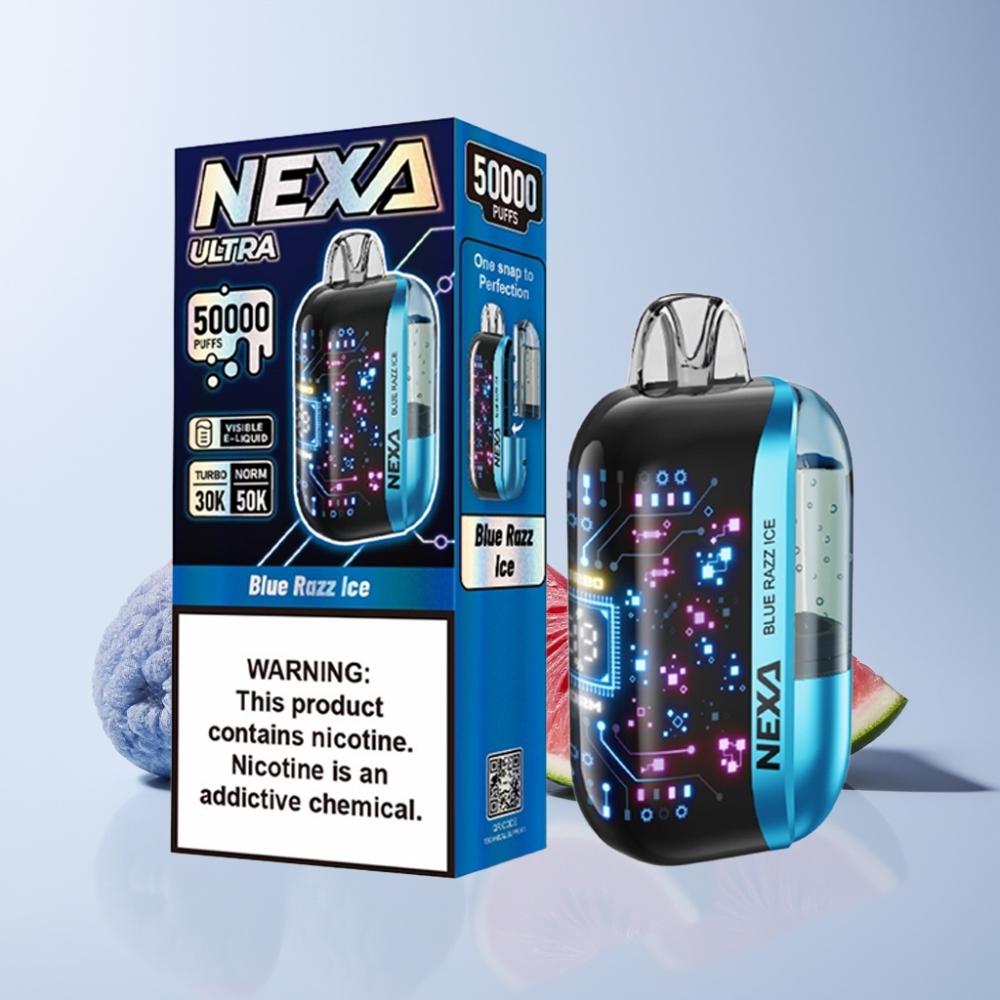 NEXA Ultra 50000 Puff 20ml 800mah 5% 0.9ohm Dual Mesh 3d Skärm Type-C Sverige Grossist Blå Hallon Is