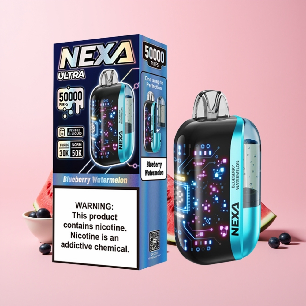 NEXA Ultra 50000 Puff 20ml 800mah 5% Nikotin 0.9ohm Dual Mesh 3D Skärm Type-C Sverige Grossist Blåbär Vattenmelon