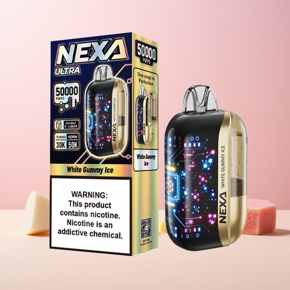 NEXA Ultra 50000 Puff 20ml 800mah 5% Nikotin 0.9ohm Dual Mesh Display Type-C Sverige Grossist Vit Gelégodis Is