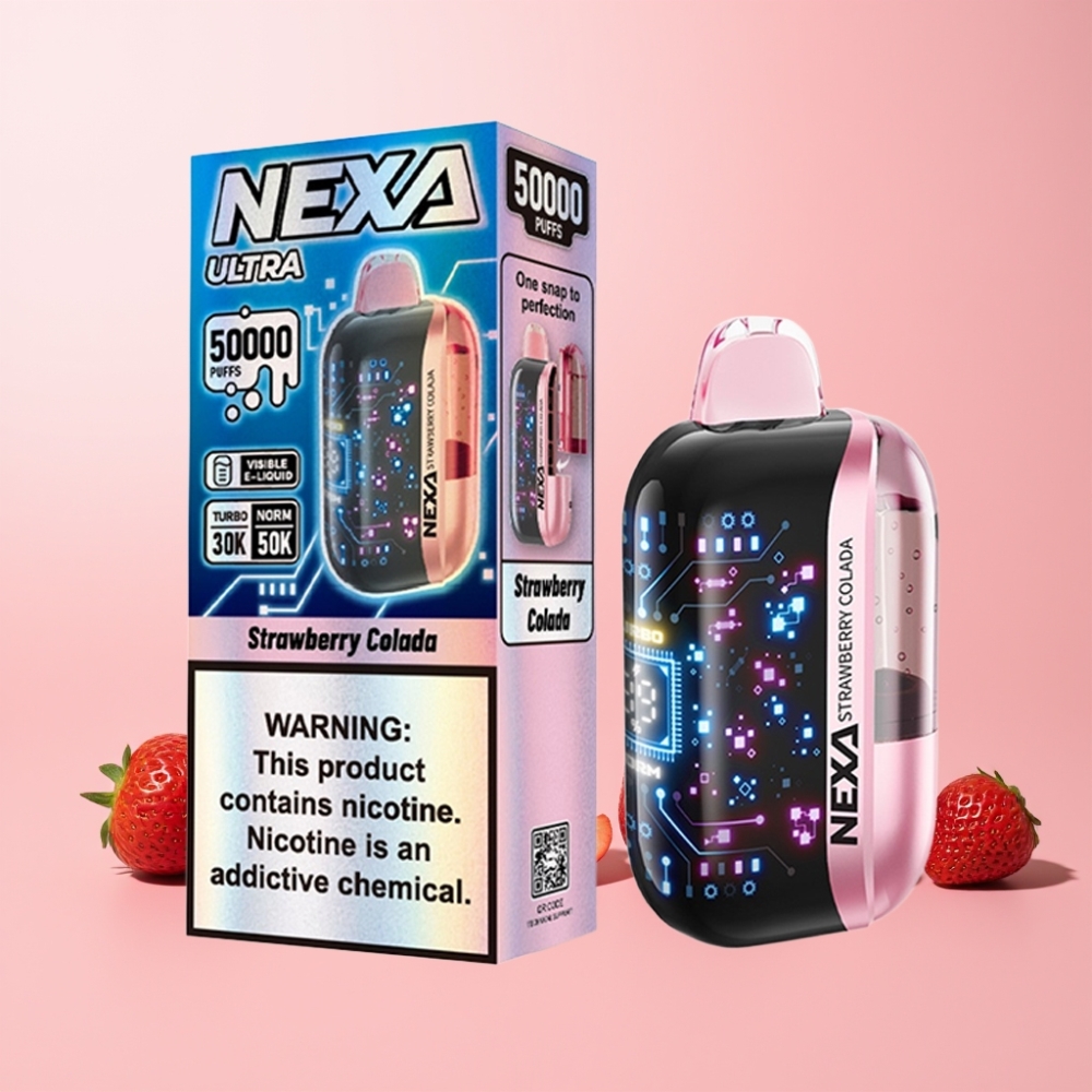 NEXA Ultra 50000 Puffar 20ml 800mah 5% Nikotin 0.9ohm Dual Mesh 3D Curved Skärm Type-C Sverige Grossist Jordgubb Colada