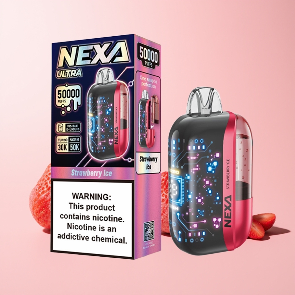 NEXA Ultra 50000 Puffar 20ml 800mah 5% Nikotin 0.9ohm Dual Mesh 3D Skärm Type-C Sverige Grossist Jordgubb Is