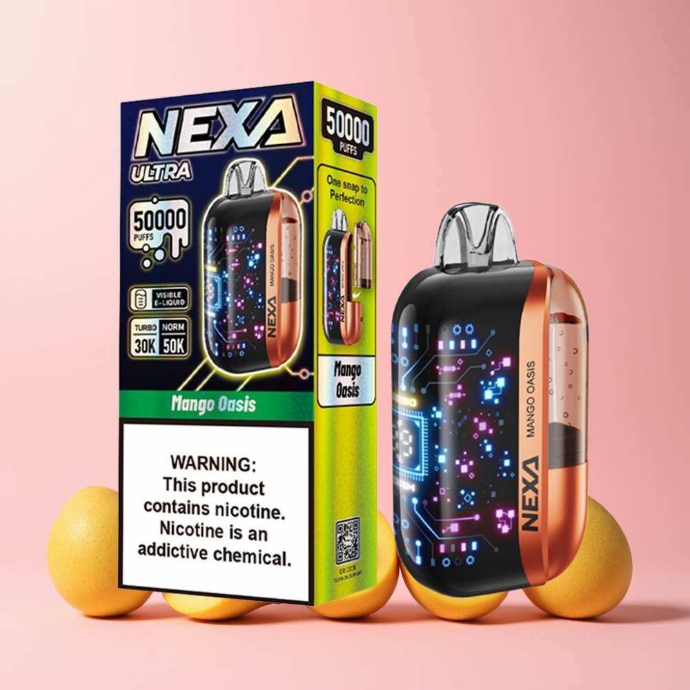 NEXA Ultra 50000 Puffar 20ml 800mah 5% Nikotin 0.9ohm Dual Mesh 3D Skärm Type-C Sverige Grossist Mango Oas