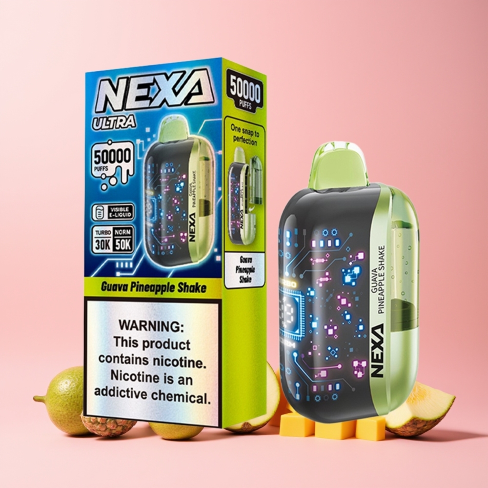 NEXA Ultra 50000 Puffar 20ml 800mah 5% Nikotin 0.9ohm Dual Mesh Skärm Typ-C Sverige Grossist Guava Ananas Shake