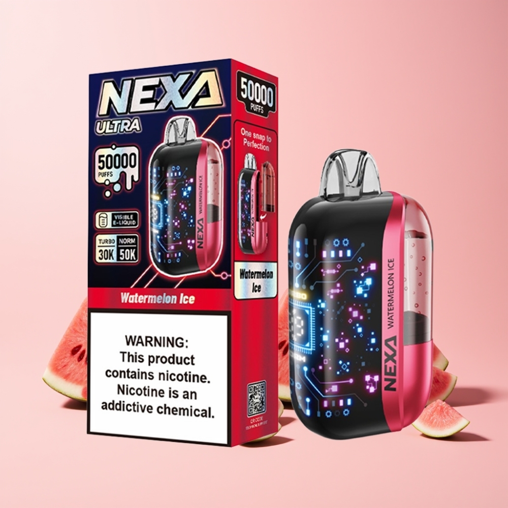 NEXA Ultra 50000 Puffs 20ml 800mah 5% 0.9ohm Dual Mesh 3D Curved Skärm Type-C Sverige Grossist Vattenmelons Is