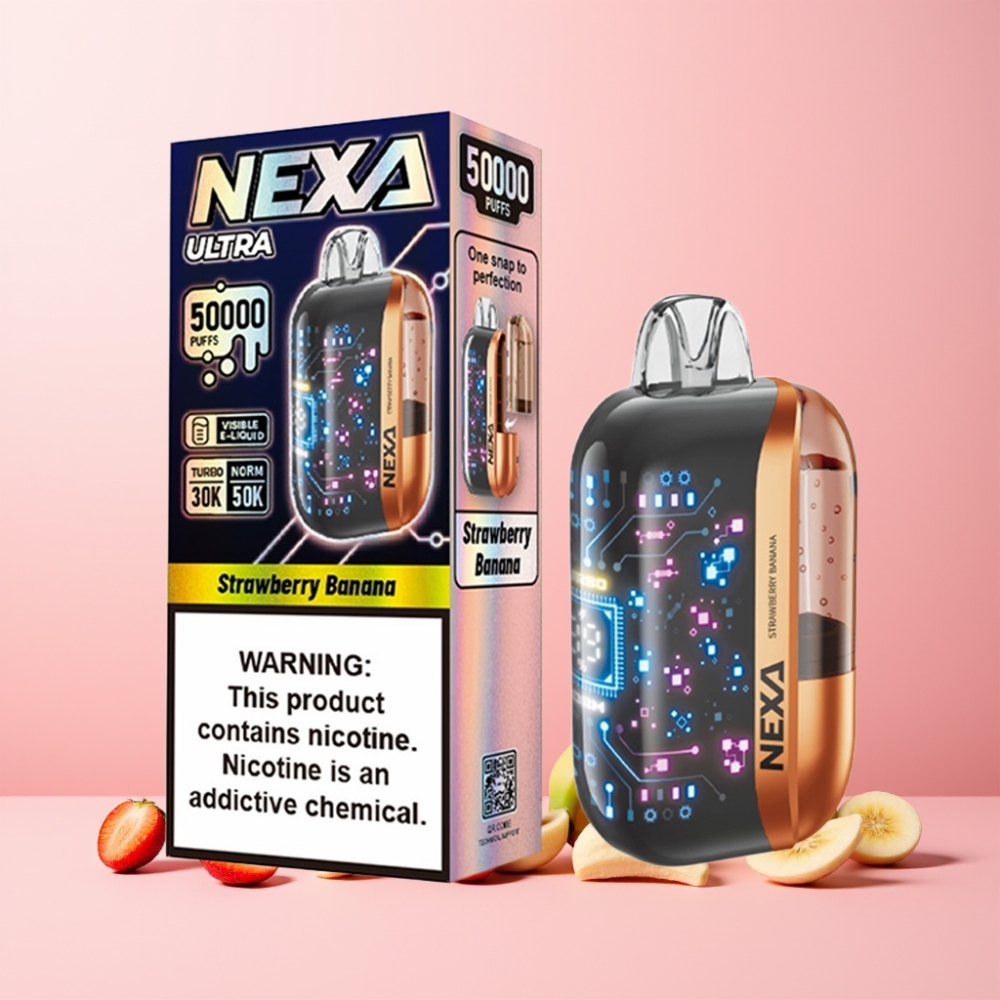 NEXA Ultra 50000 Puffs 20ml 800mah 5% 0.9ohm Dual Mesh 3d Skärm Type-C Sverige Grossist Jordgubb Banan