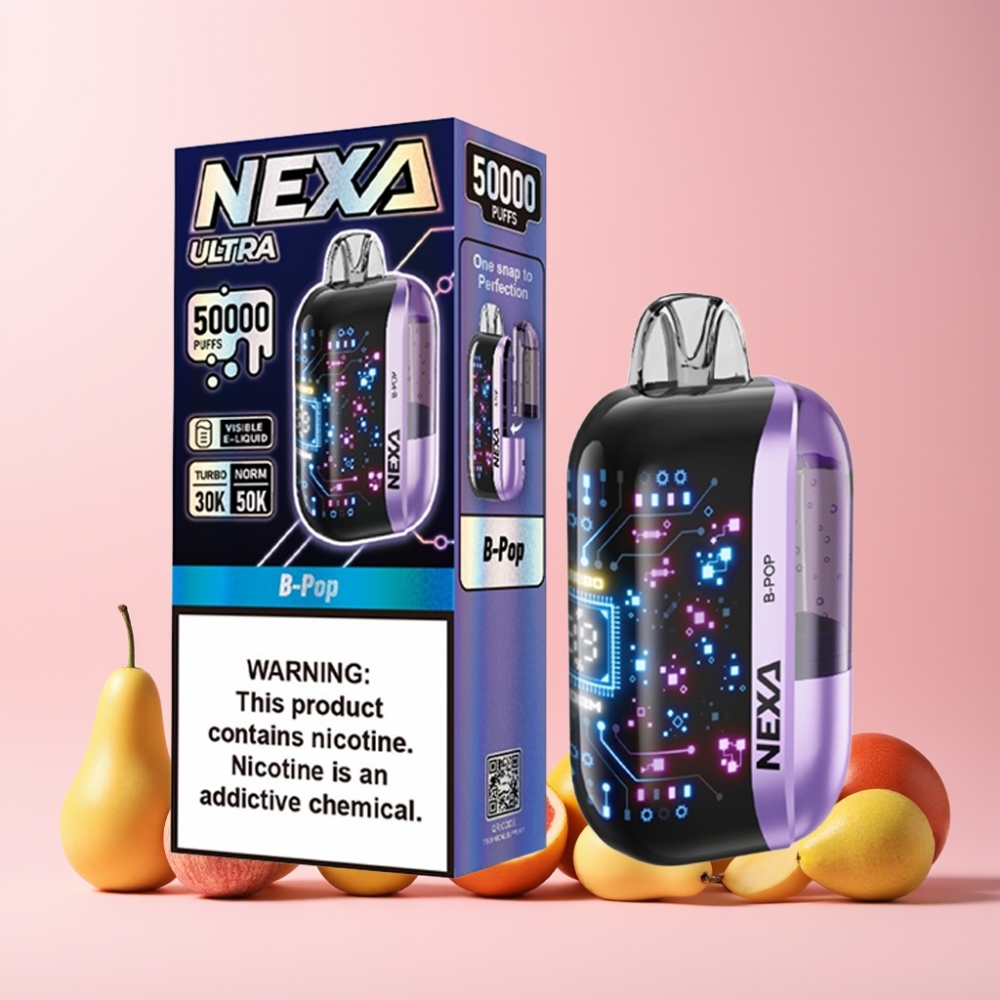 NEXA Ultra 50000 Puffs 20ml 800mah 5% Nikotin 0.9ohm Dual Mesh 3D Skärm Type-C Sverige Grossist B-Pop