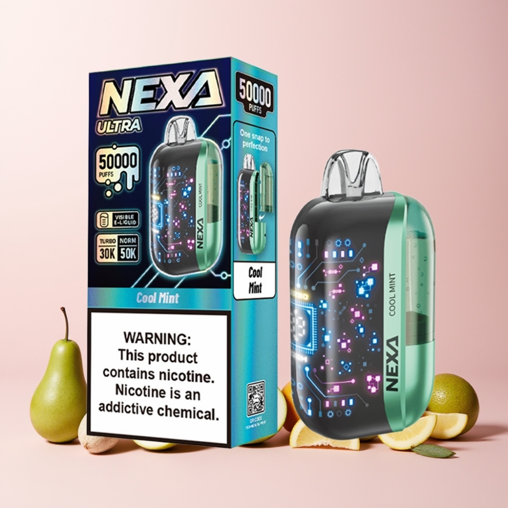 NEXA Ultra 50000 Svensk Grossist 20ml 800mAh 5% 0.9ohm Dual Mesh 3D Skärm Typ-C Laddning Kylmynta