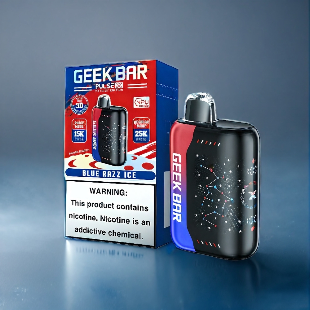 Blåbär & Hallon Geek Bar Pulse X 25000 Puffar Sverige Grossist 18mL Dual Mesh Coil USB Type-C Patriot Editon