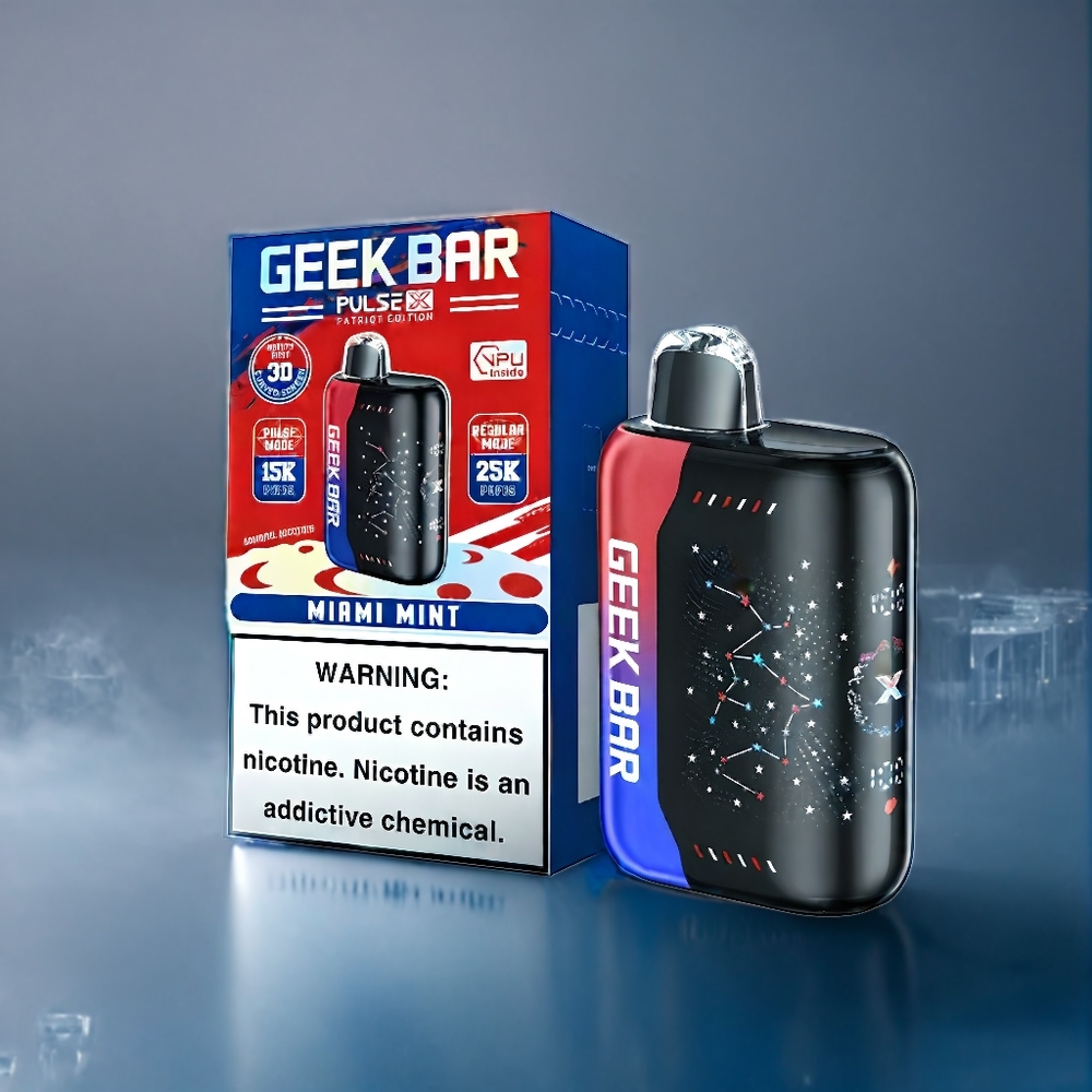 Blåbär & Hallon Geek Bar Pulse X 25000 Puffar Sverige Grossist 18mL Dual Mesh Coil USB Type-C Patriot Editon