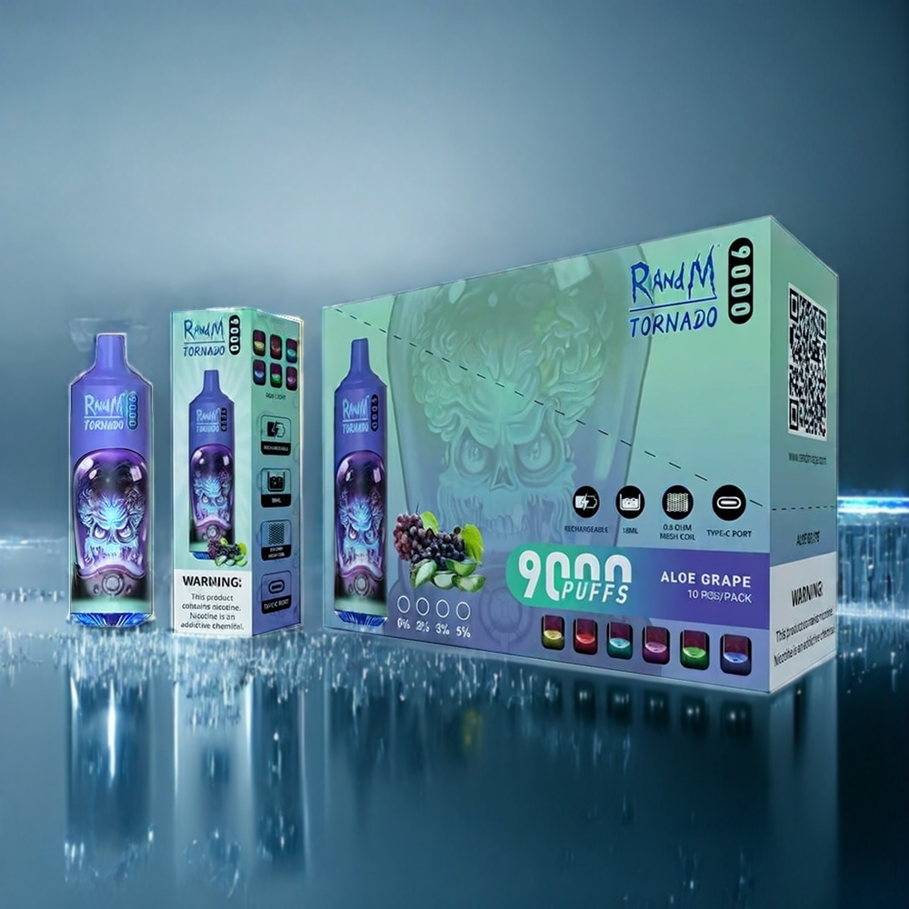 Aloe Grape RandM Tornado 9000 Puffar Mesh Coil 850 mAh 18 mL RGB Display 54 Smaker Sverige Grossist