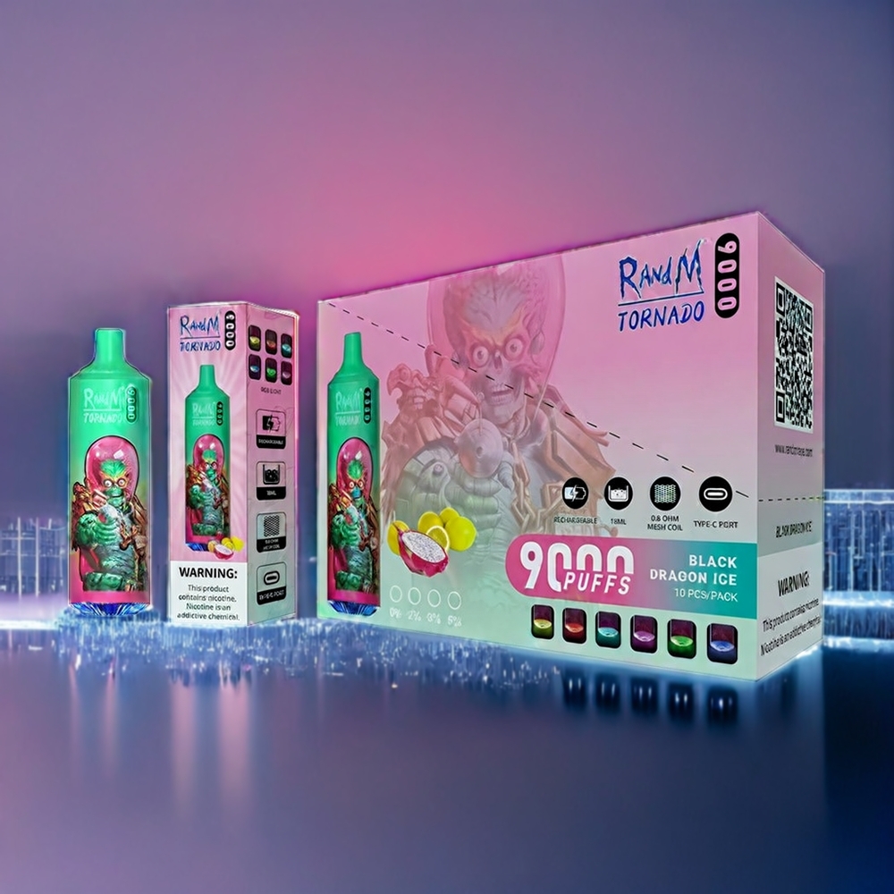 Blå Hallon Kush Fumot Tornado 9000 Svensk Grossist med 850 mAh Batteri, 18 mL E-vätska, Mesh Coil, och Sleek RGB Display