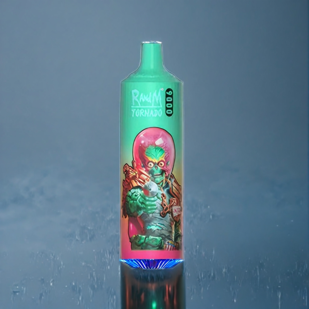 Blå Hallon Kush Fumot Tornado 9000 Svensk Grossist med 850 mAh Batteri, 18 mL E-vätska, Mesh Coil, och Sleek RGB Display