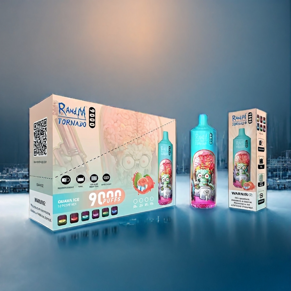 Blå Sur Hallon Fumot Randm Tornado 9000 Puffar 850 mAh 18 mL Mesh Coil RGB Display 54 Smaker Sverige Grossist