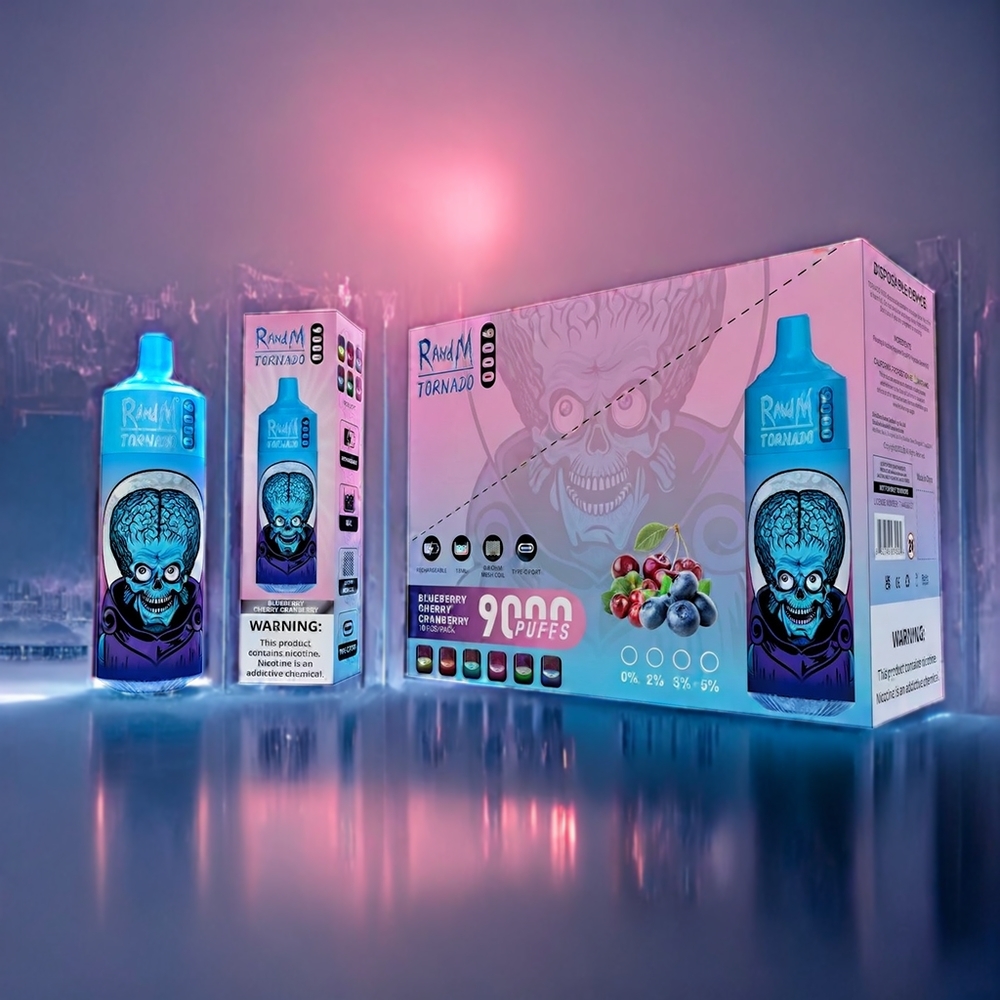 Blåbär Körsbär Tranbär RandM Tornado 9000 Puffar 850 mAh 18 mL Mesh Coil RGB Display 54 Smaker Sverige Grossist