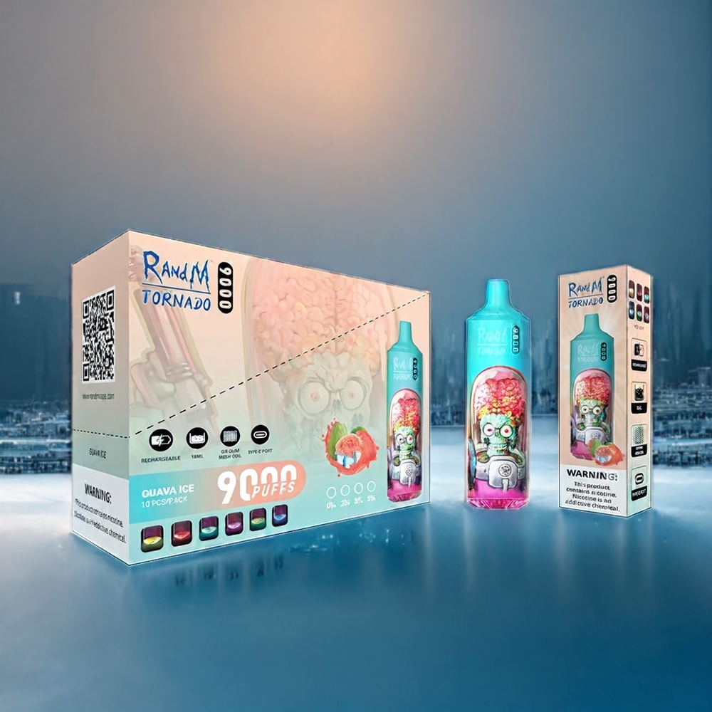 Guava Is (Guaca Is) RandM Tornado 9000 Puffar 850 mAh 18 mL Mesh Coil RGB Display Sverige Grossist