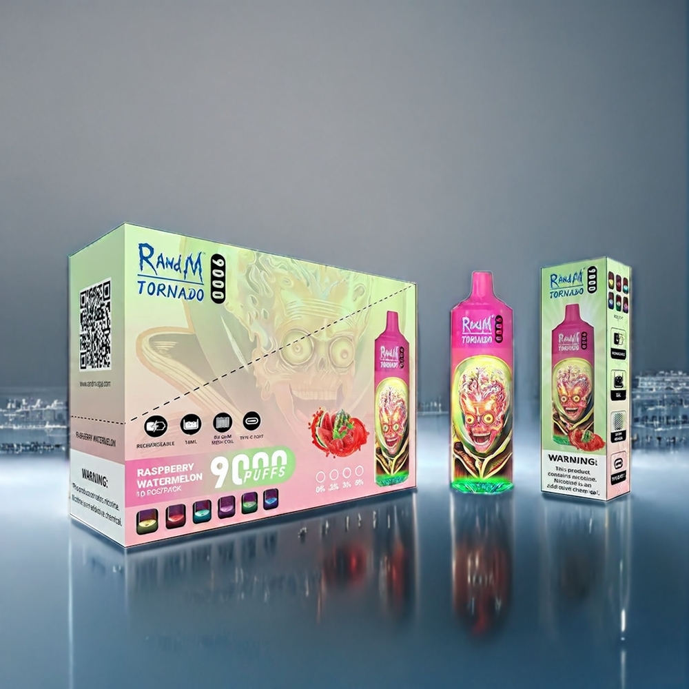 Hallon Vattenmelon Randm Tornado 9000 Puffar 850 mAh 18 mL Mesh Coil RGB Display 54 Smaker Sverige Grossist