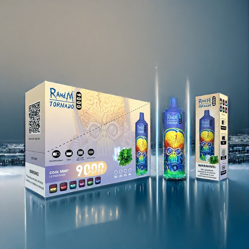 Kall Mynta Fumot Tornado Sverige Grossist 9000 Puffar 850 mAh 18 mL Mesh Coil RGB Display 54 Smaker