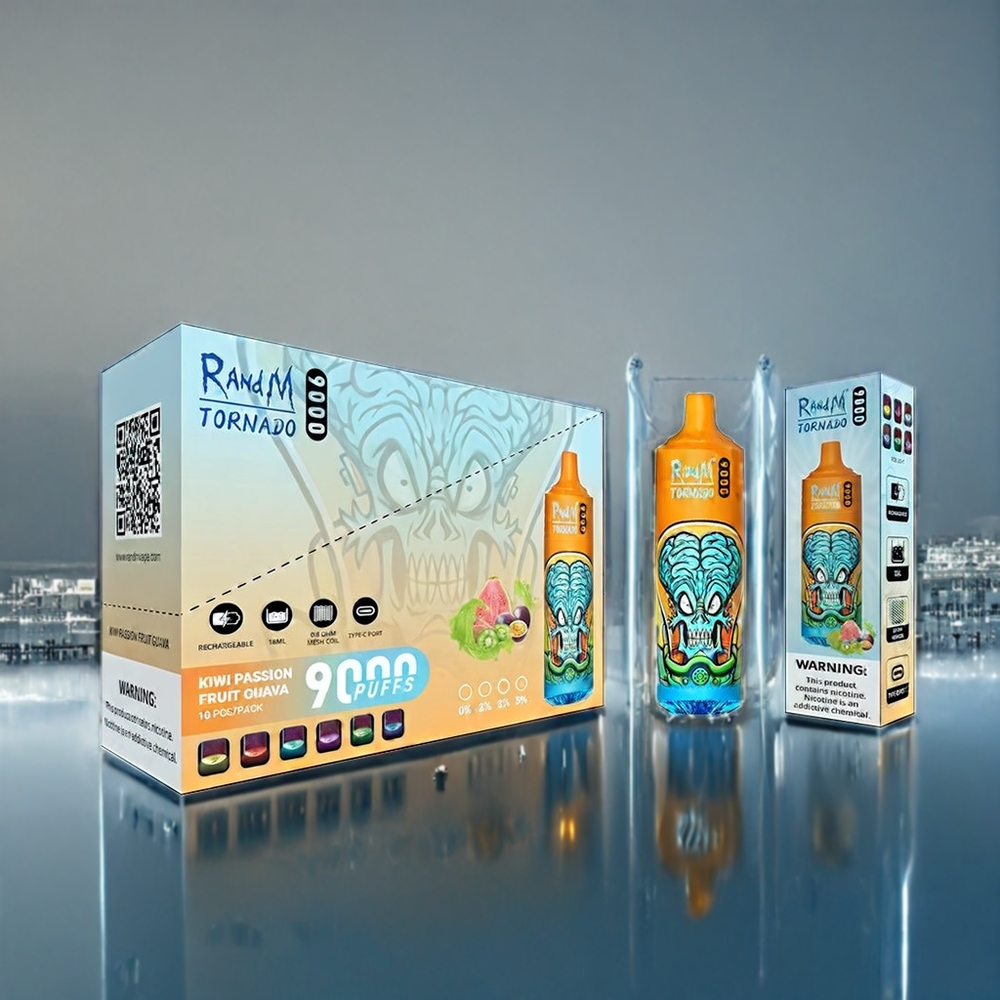 Kiwi Passionfrukt Guava RandM Tornado 9000 Puffar 850 mAh 18 mL Mesh Coil RGB Display 54 Smaker Sverige Grossist