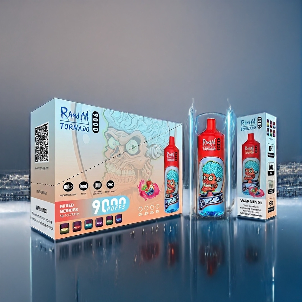Mixed Bär (RandM Tornado 9000 Puffar 850 mAh 18 mL Mesh Coil RGB Display 54 Smaker) Sverige Grossist